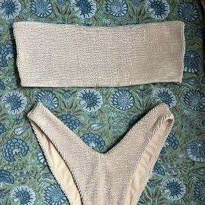 Lover’s + Friends strapless bikini in ruched cream fabric, size large